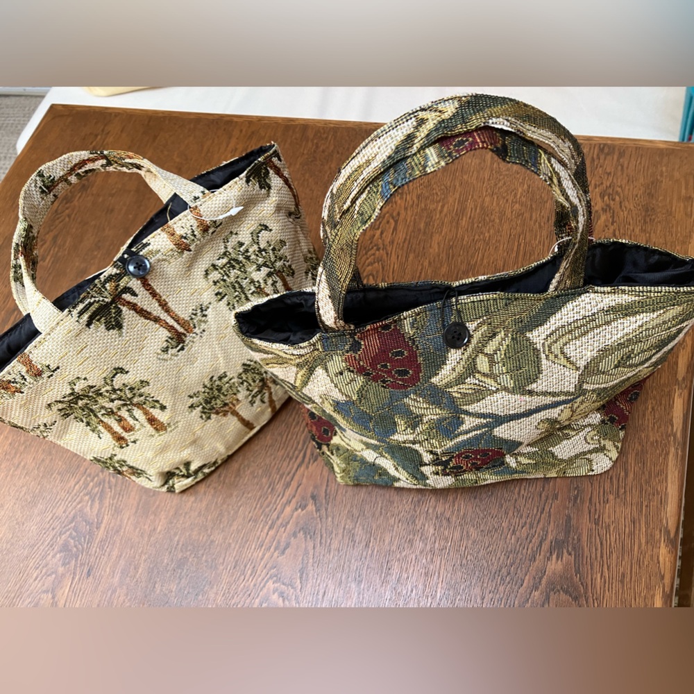 Selling as a set, two lined never-used mini bags each 8” x 11.5” x 5” purse/bag.